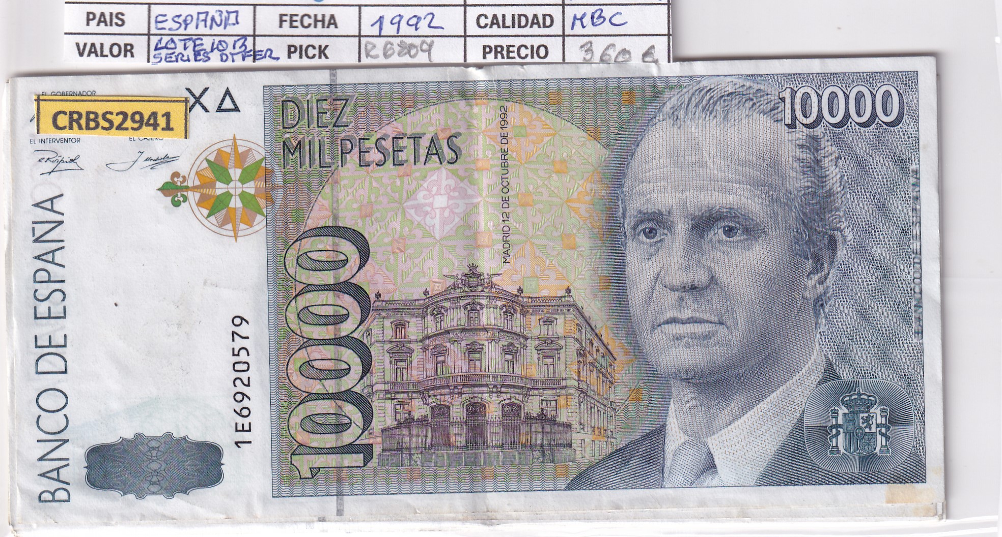 CRBS2941 CRBS2941 LOTE 10 BILLETES 10000 PESETAS 1992 DIFERENTES SERIES MBC - Imagen 1