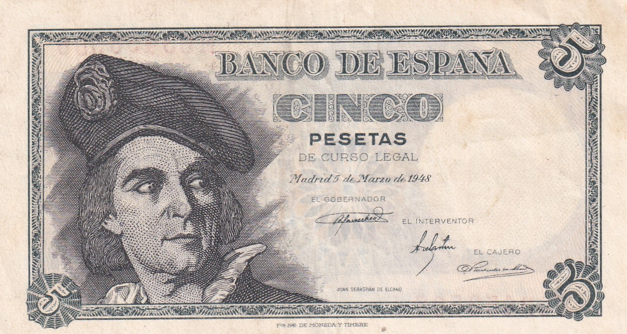 CRBS2944 CRBS2944 BILLETE ESPAÑA 5 PESETAS 1948 SERIE M MBC - Imagen 1