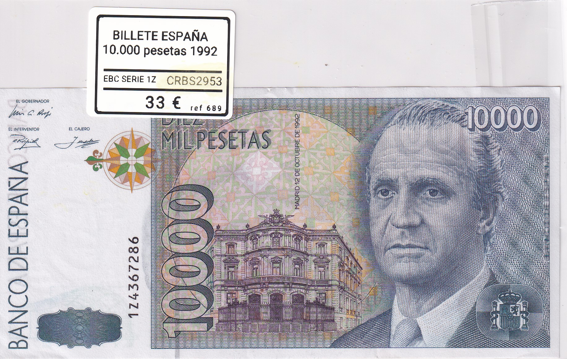 CRBS2953 CRBS2953 BILLETE ESPAÑA 10000 PESETAS 1992 EBC SERIE 1Z - Imagen 1