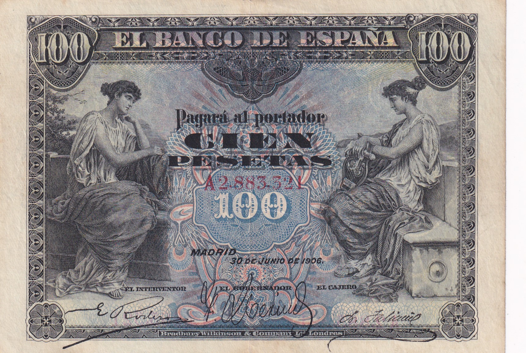 CRBS3052 CRBS3052 BILLETE ESPAÑA 100 PESETAS 1906 SERIE A MBC+ - Imagen 1