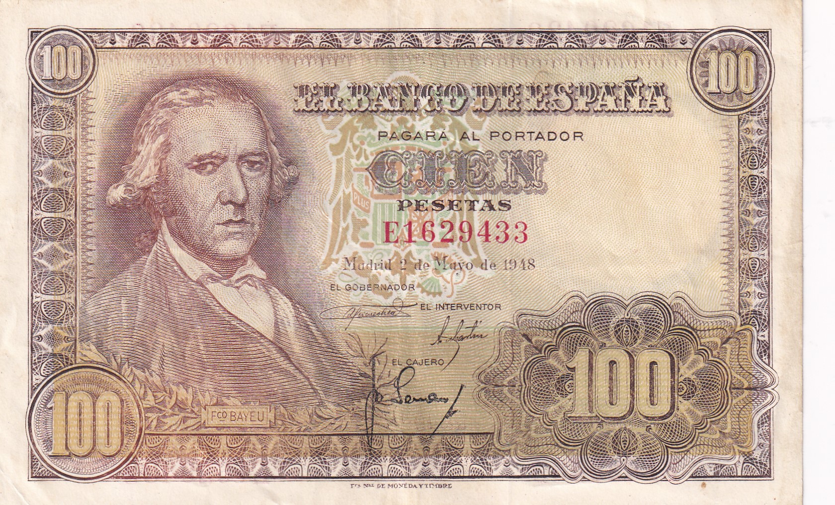 CRBS3065 CRBS3065 BILLETE ESPAÑA 100 PESETAS 1948 SERIE E MBC - Imagen 1