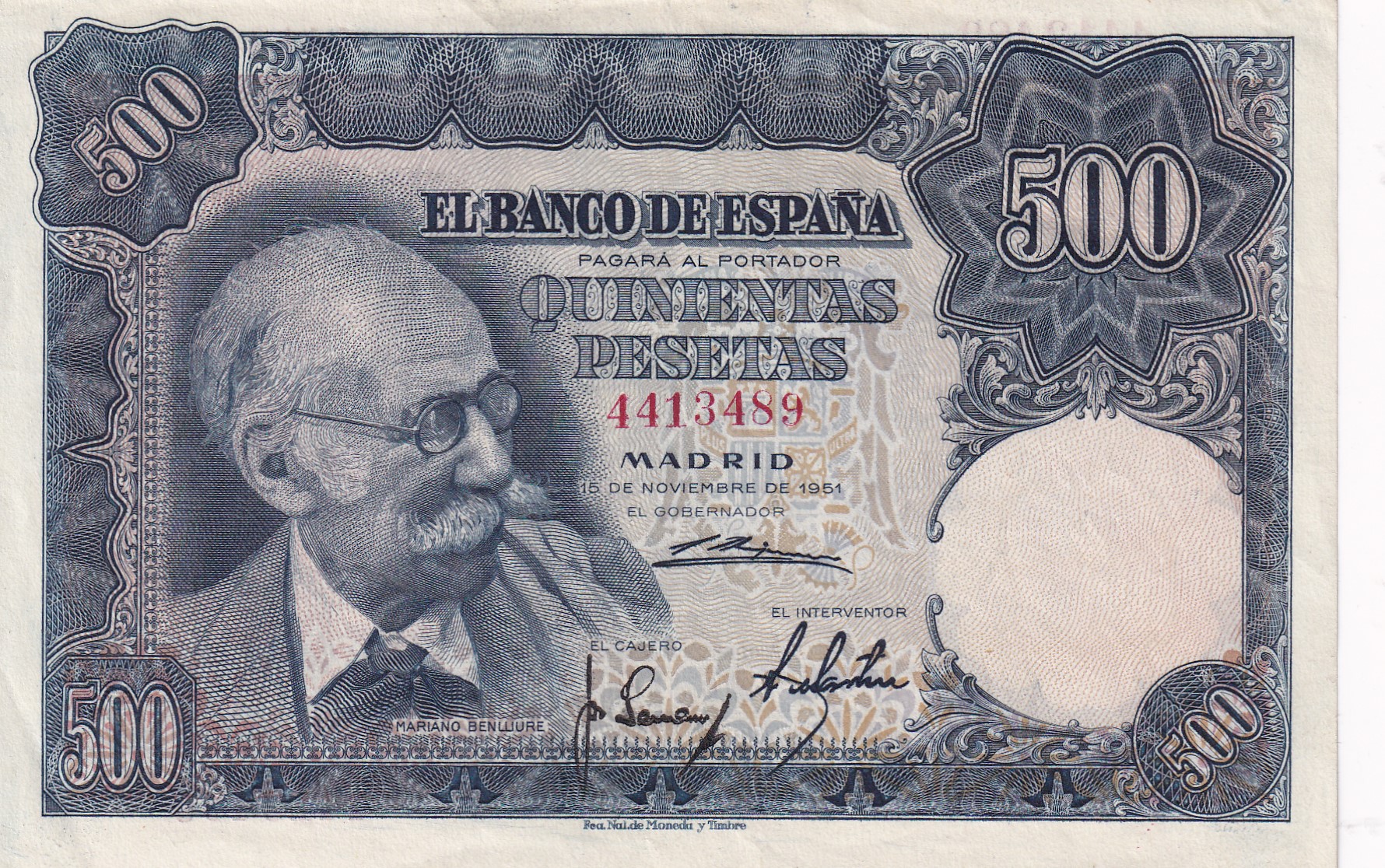 CRBS3086 CRBS3086 BILLETE ESPAÑA 500 PESETAS 1951 SIN SERIE EBC - Imagen 1