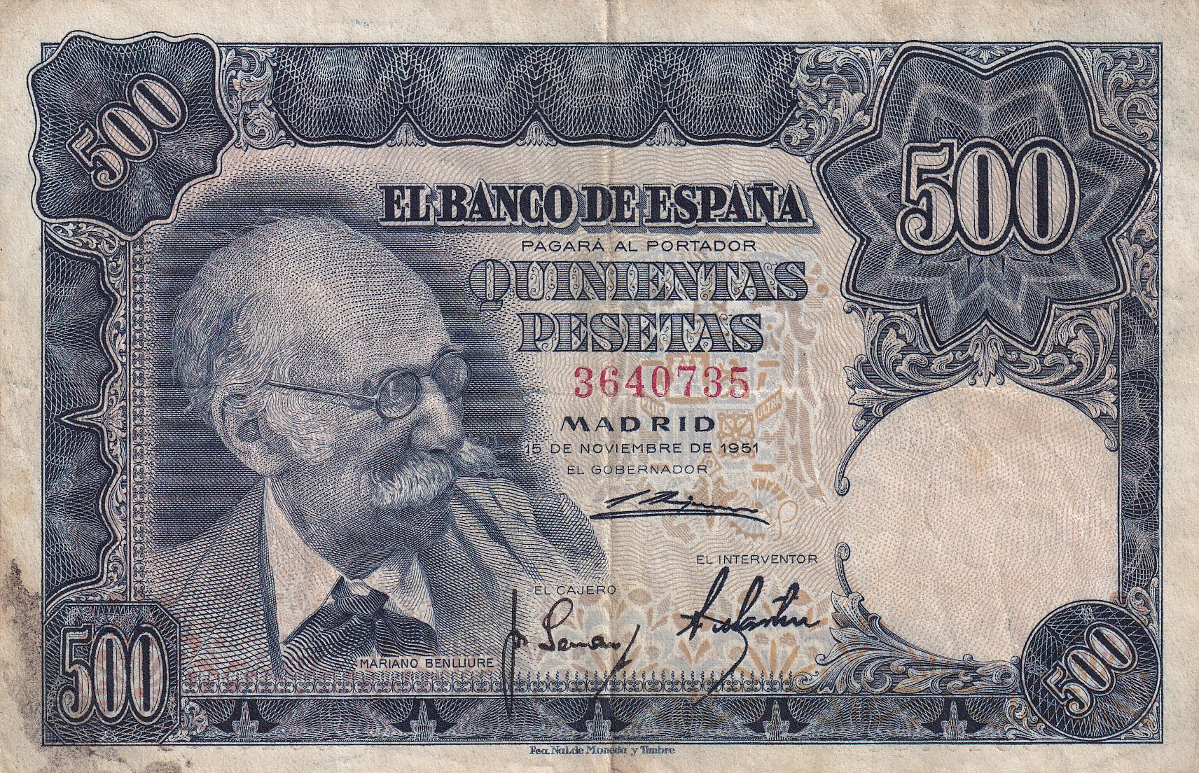 CRBS3089 CRBS3089 BILLETE ESPAÑA 500 PESETAS 1951 SIN SERIE MBC - Imagen 1