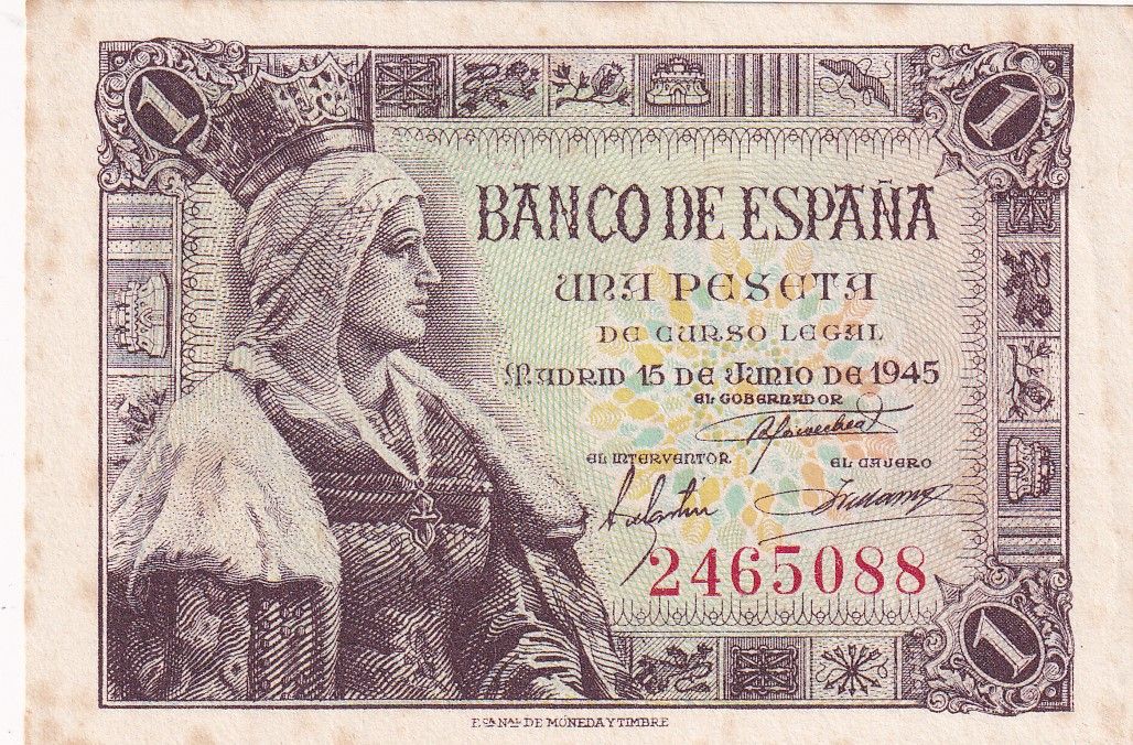CRBS3315 CRBS3315 BILLETE ESPAÑA 1 PESETA 1945 SIN SERIE MANCHITAS S/C- - Imagen 1