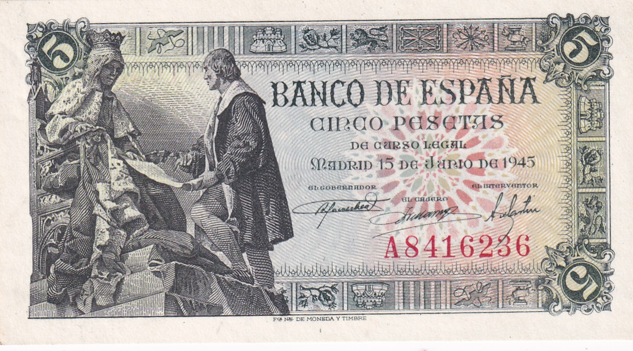 CRBS3320 CRBS3320 BILLETE ESPAÑA 5 PESETAS 1945 SERIE A S/C- - Imagen 1