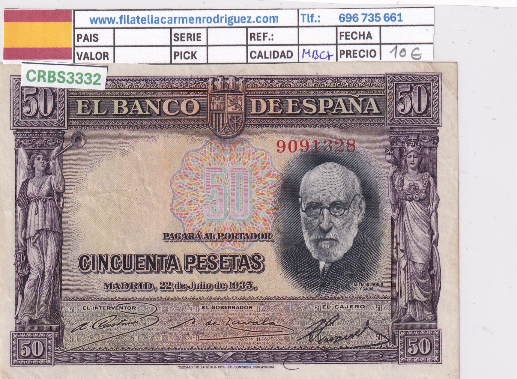 CRBS3332 CRBS3332 BILLETE ESPAÑA 50 PESETAS 1935 MBC+ - Imagen 1