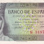 CRBS3342 BILLETE ESPAÑA 5 PESETAS 1943 SERIE G S/C-