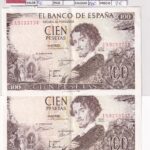 CRBS3351 PAREJA CORRELATIVA BILLETE ESPAÑA 100 PESETAS 1965 SERIE 1A EBC