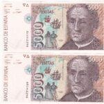 CRBS3360 PAREJA CORRELATIVA BILLETES ESPAÑA 5000 PESETAS 1992 SERIE ESPECIAL 9A SIN CIRCULAR