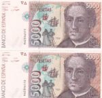 CRBS3361 PAREJA CORRELATIVA BILLETES ESPAÑA 5000 PESETAS 1992 SERIE ESPECIAL 9A SIN CIRCULAR