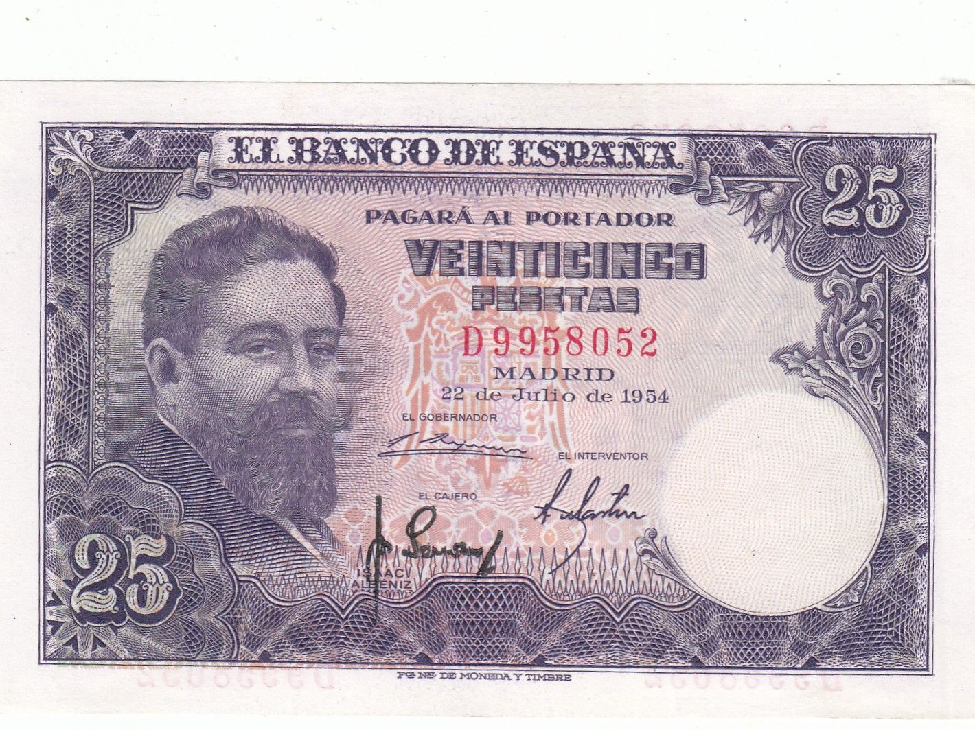 CRBS3402 CRBS3402 BILLETE ESPAÑA 25 PESETAS 1954 SERIE D SIN CIRCULAR - Imagen 1