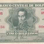CRBX0417 BILLETE BOLIVIA 5 BOLIVIANOS 1928 SERIE BAJA EBC