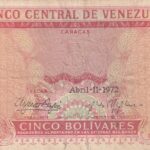 CRBX0420 BILLETE VENEZUELA 5 BOLIVARES 1972 SERIE BAJA USADO