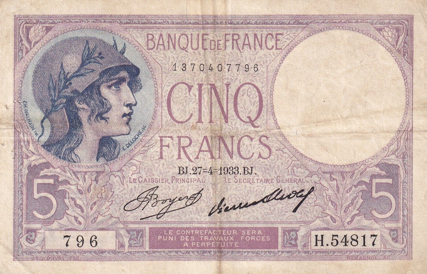 CRBX0901 CRBX0901 BILLETE FRANCIA 50 FRANCOS 1933 MBC - Imagen 1