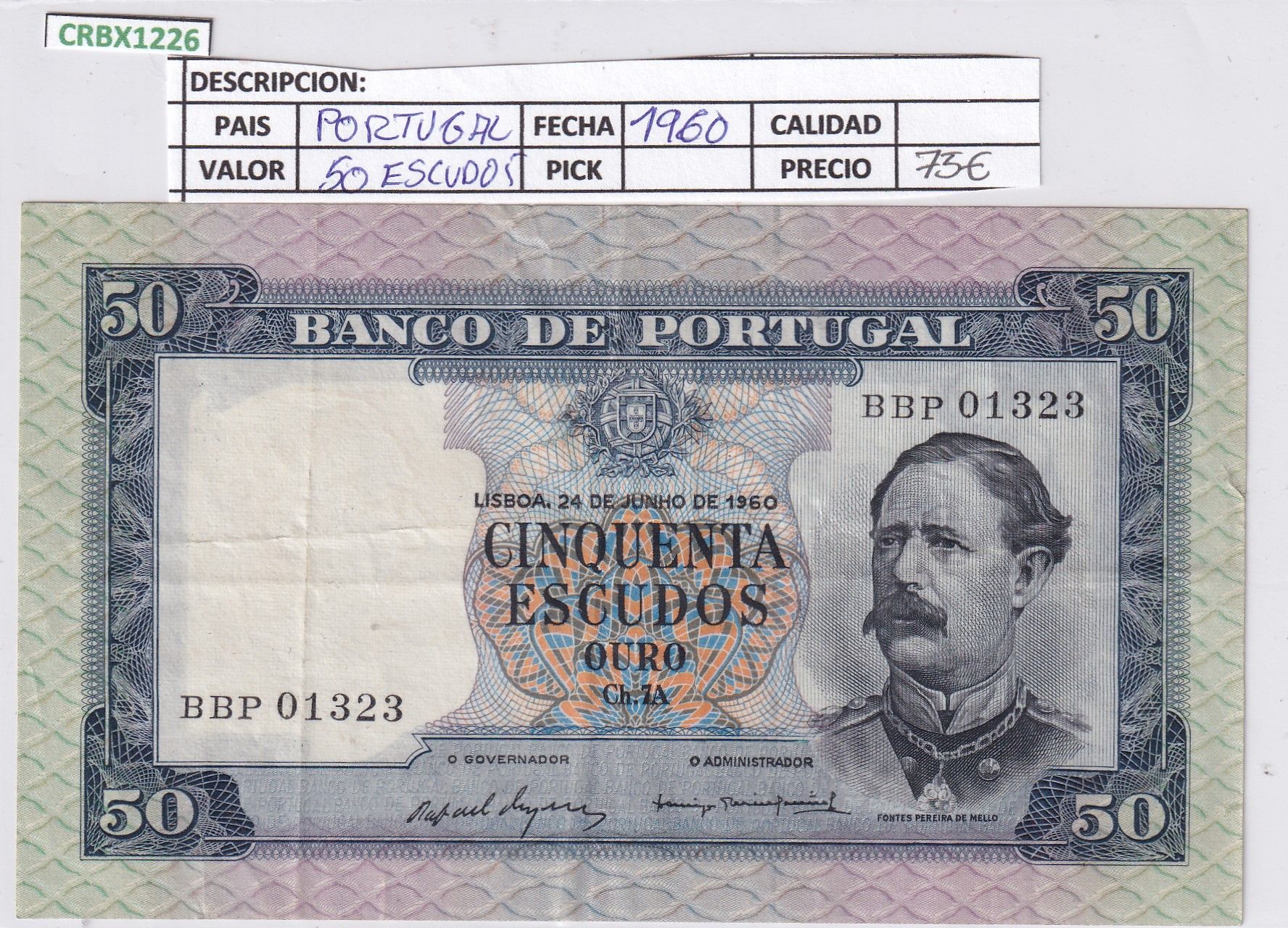 CRBX1226 CRBX1226 BILLETE PORTUGAL 50 ESCUDOS 1960 BC - Imagen 1