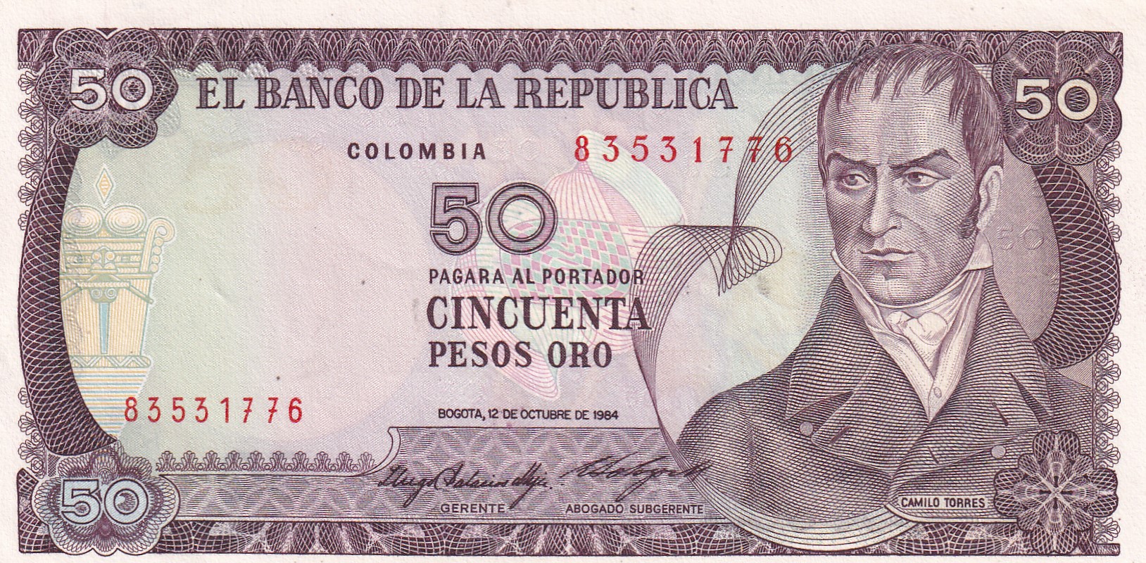 CRBX1343 CRBX1343 BILLETE COLOMBIA 50 PESOS 1984 SIN CIRCULAR - Imagen 1