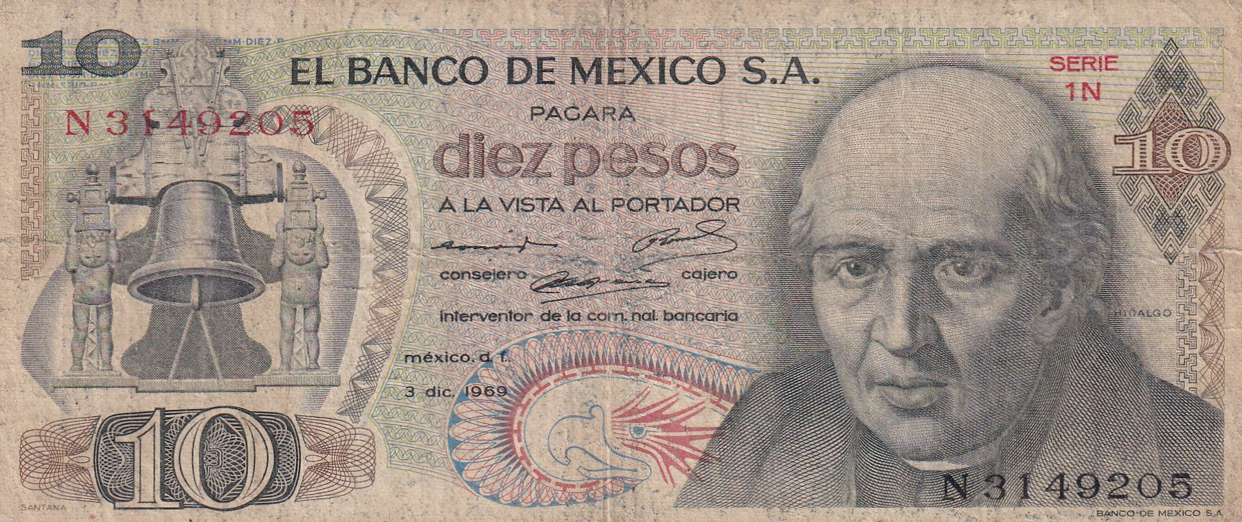 CRBX2086 CRBX2086 BILLETE MEXICO 10 PESOS 1977 USADO - Imagen 1