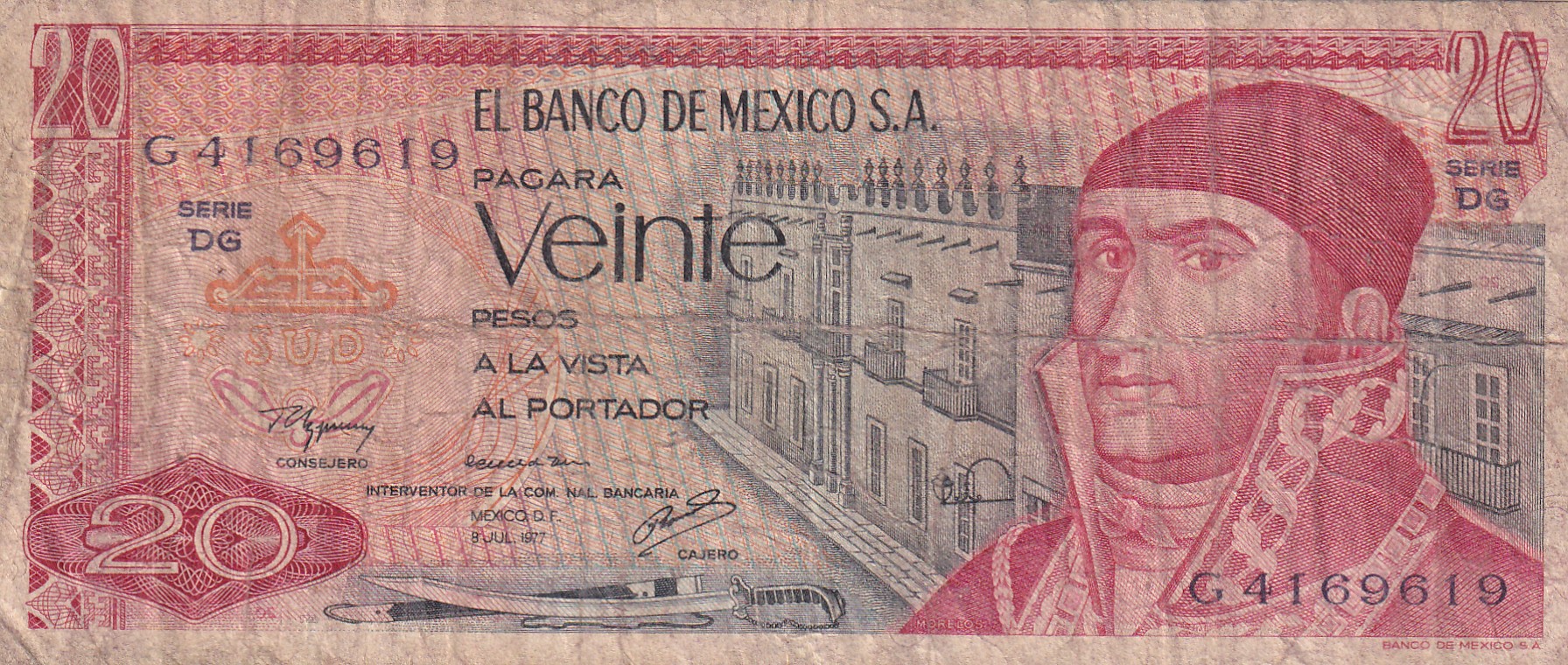 CRBX2087 CRBX2087 BILLETE MEXICO 20 PESOS 1976 USADO - Imagen 1
