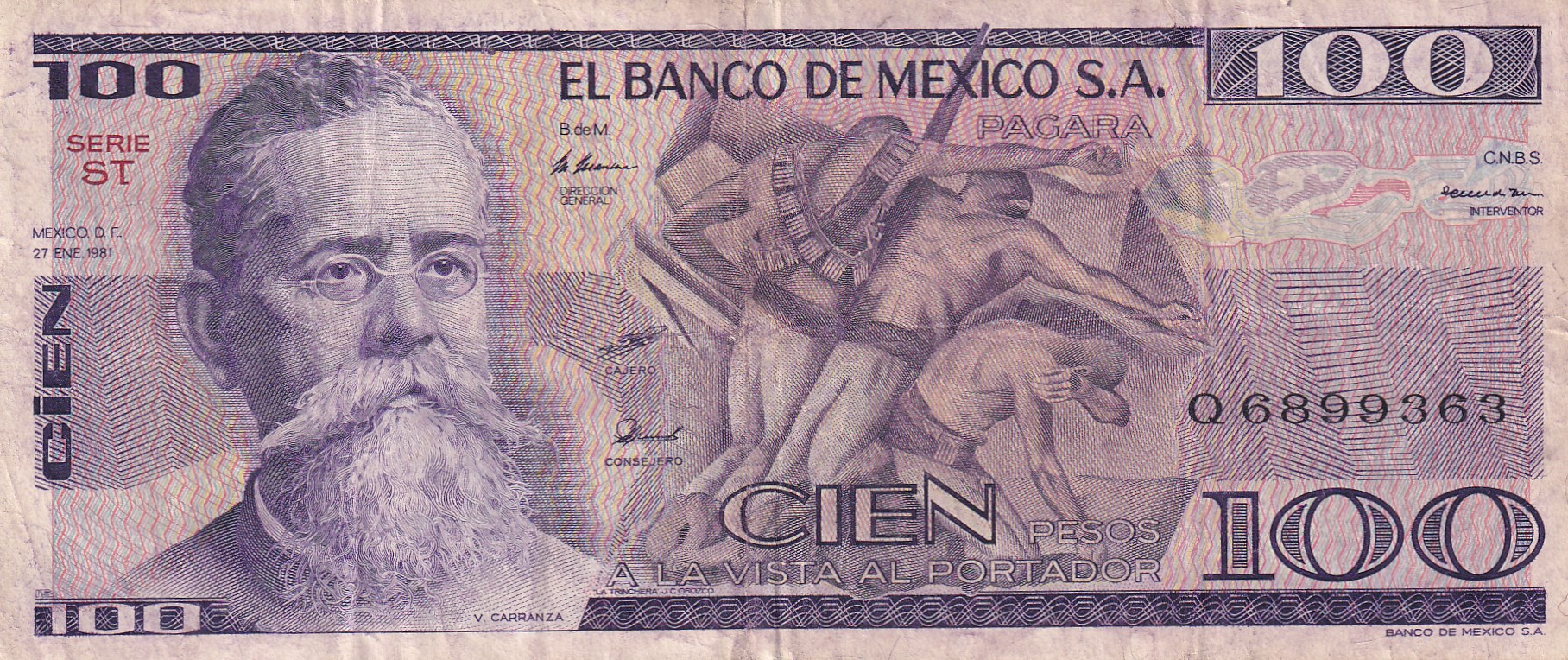 CRBX2092 CRBX2092 BILLETE MEXICO 100 PESOS 1981 BC - Imagen 1