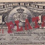 CRBX2590 BILLETE CUBA ESPAÑOL 1 PESO 1896 SIN SERIE RESELLO PLATA S/C-