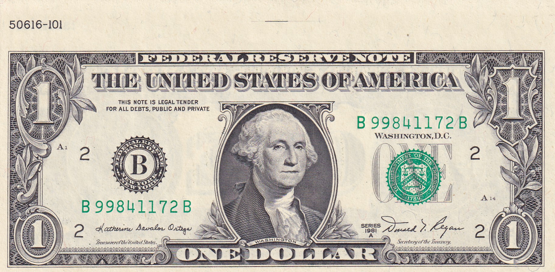 CRBX2637 CRBX2637 BILLETE EEUU 1 DÓLAR SERIE B 1981 CON SOLAPA RARO S/C - Imagen 1