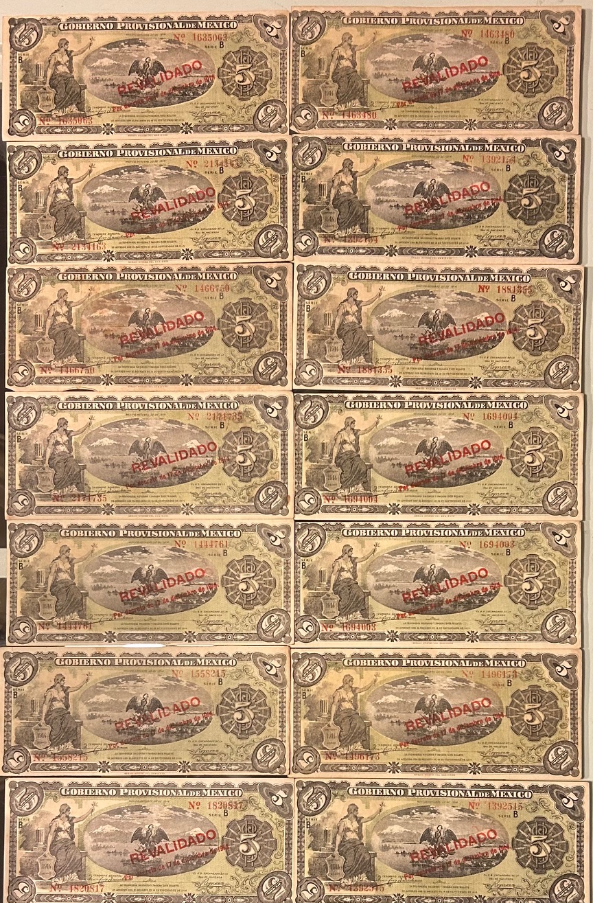 CRBX2679 CRBX2679 LOTE 14 BILLETES MEXICO 5 PESOS 1914 REVALIDADO MBC - Imagen 1