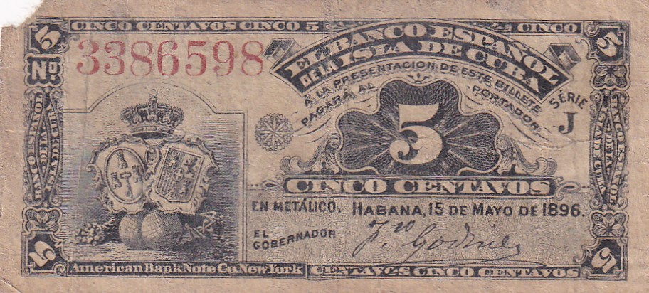 CRBX2682 CRBX2682 BILLETE CUBA 5 CENTAVOS 1896 SIN SERIE MC - Imagen 1
