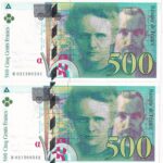 CRBX2692 PAREJA CORRELATIVA BILLETES FRANCIA 500 FRANCOS 1994 S/C