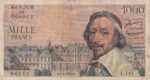 CRBX2721 BILLETE FRANCIA 1000 FRANCOS 1966 CON AGUJA BC