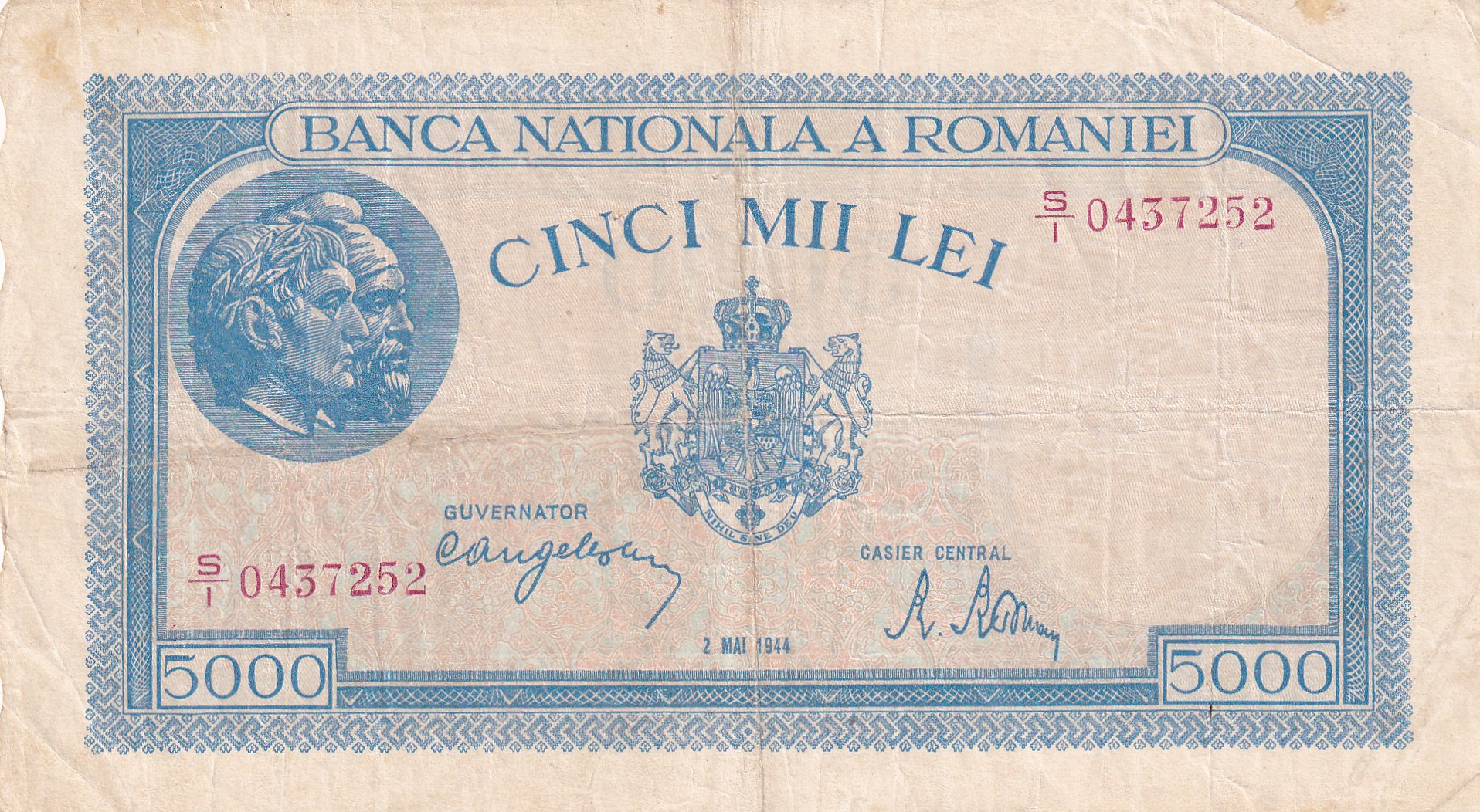 CRBX2730 CRBX2730 BILLETE RUMANIA 5000 LEI 1944 BC+ - Imagen 1