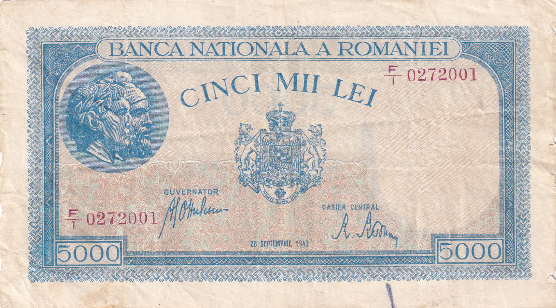 CRBX2731 CRBX2731 BILLETE RUMANIA 5000 LEI 1943 BC- - Imagen 1