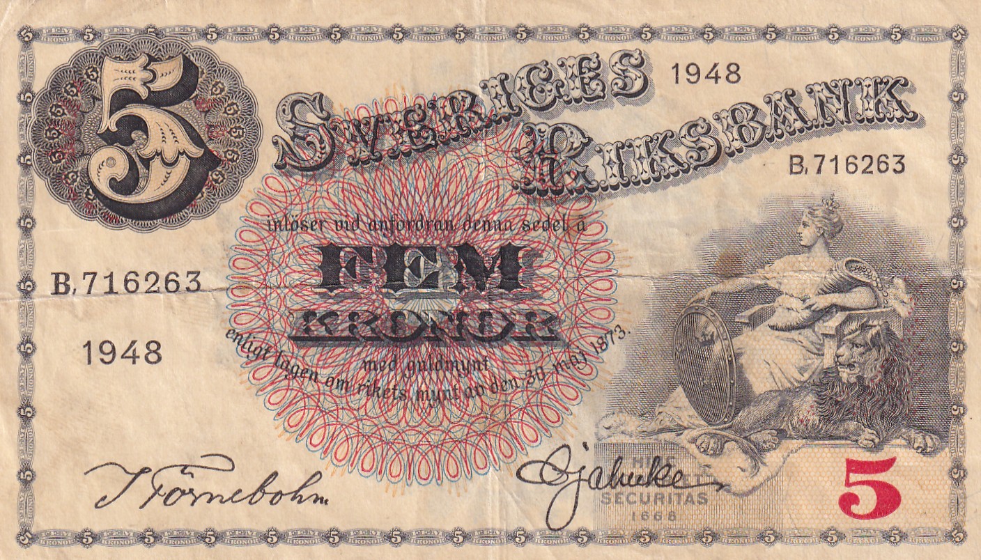 CRBX2780 CRBX2780 BILLETE SUECIA 5 KRONOR 1948 SERIE B MBC - Imagen 1