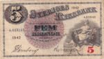 CRBX2791 BILLETE SUECIA 5 KRONOR 1942 SERIE A MBC