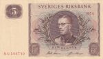 CRBX2802 BILLETE SUECIA 5 KRONOR 1954 SERIE BG EBC+