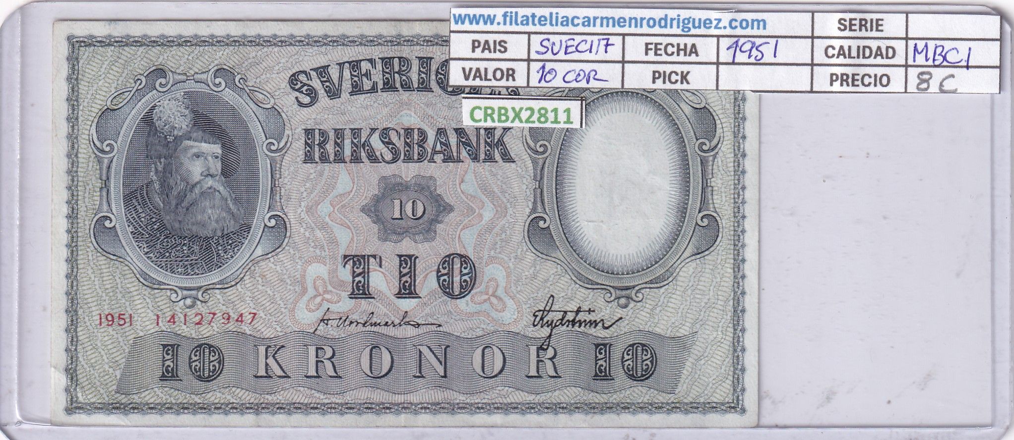 CRBX2811 CRBX2811 BILLETE SUECIA 10 KRONOR 1951 MBC - Imagen 1