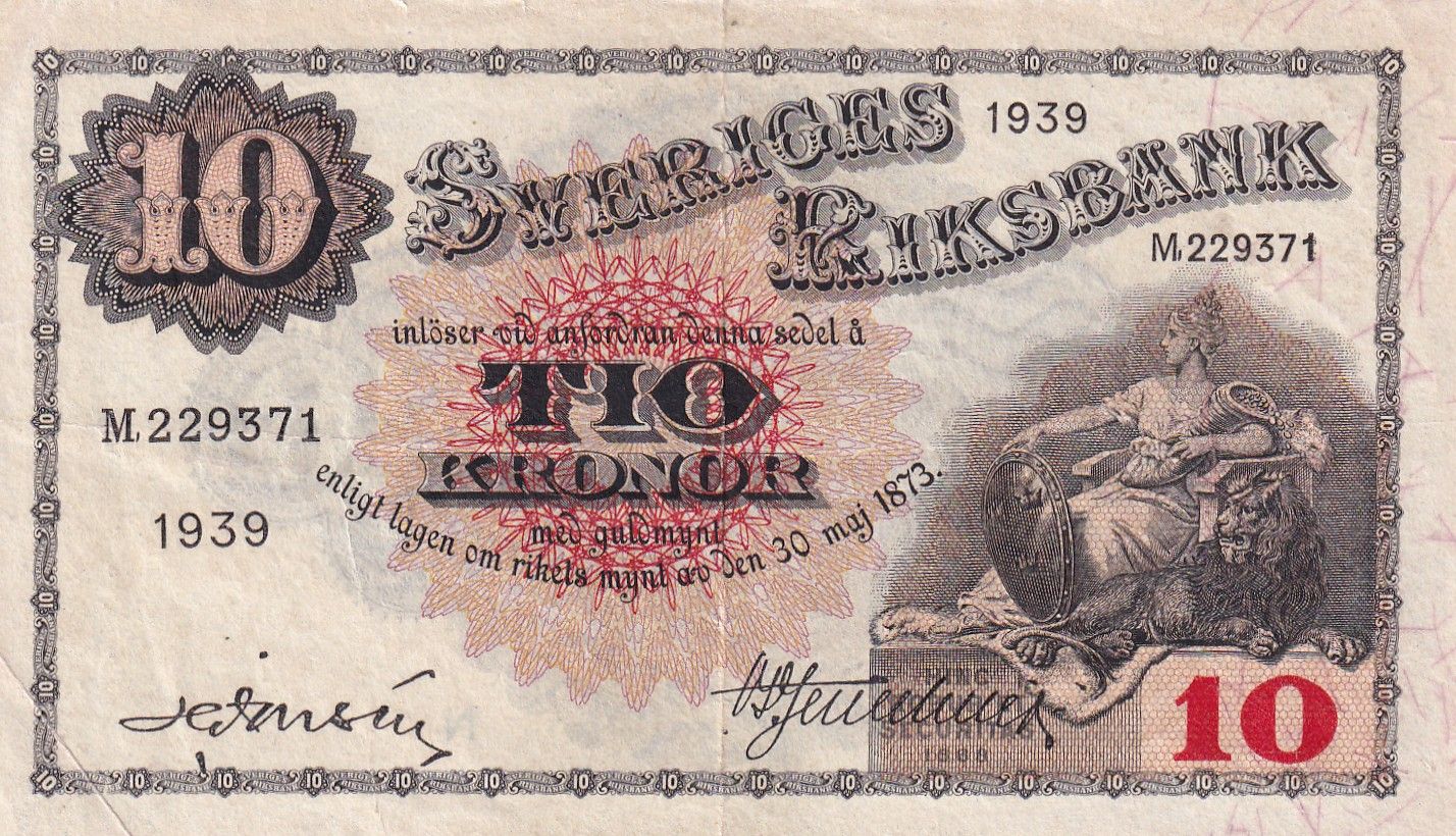 CRBX2813 CRBX2813 BILLETE SUECIA 10 KRONOR 1939 SERIE M MBC+ - Imagen 1