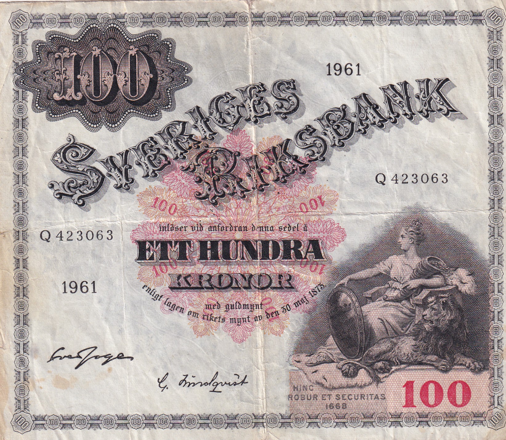 CRBX2819 CRBX2819 BILLETE SUECIA 100 KRONOR 1961 SERIE Q BC+ - Imagen 1