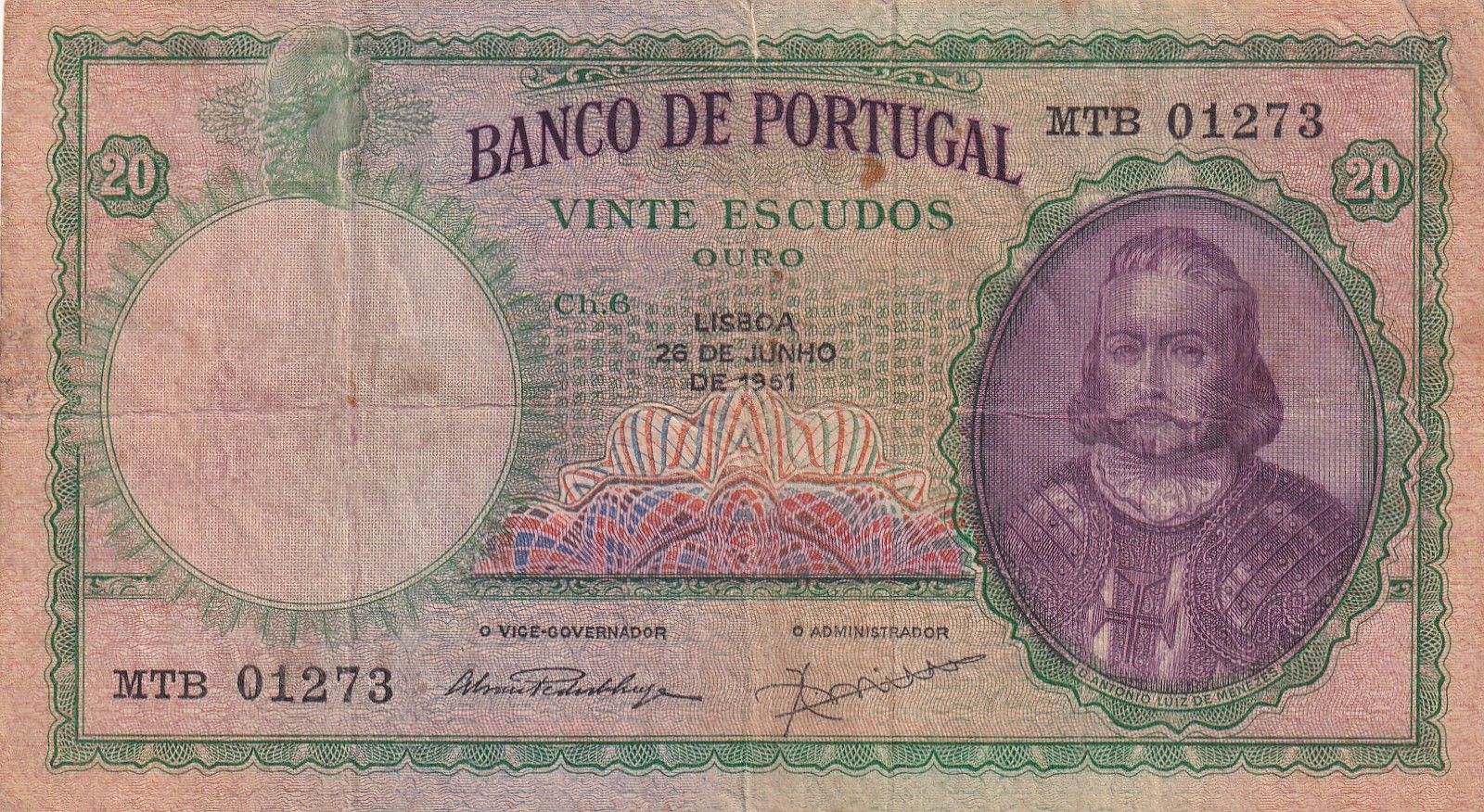 CRBX2835 CRBX2835 BILLETE PORTUGAL 20 ESCUDOS 1961 BC - Imagen 1