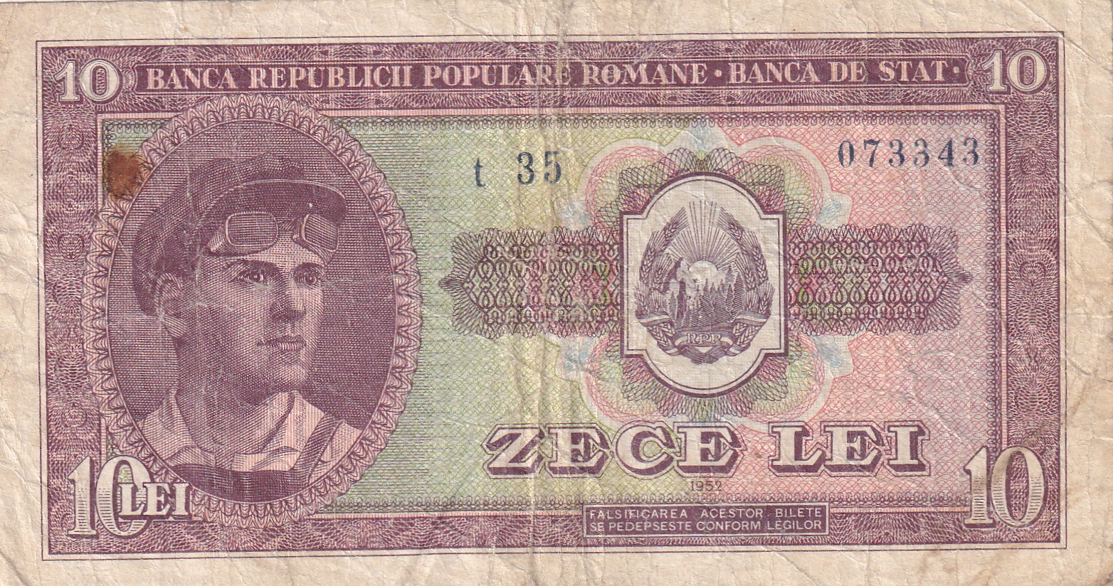 CRBX2839 CRBX2839 BILLETE RUMANIA 10 LEI 1952 BC - Imagen 1