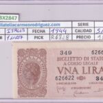 CRBX2847 BILLETE ITALIA 1 LIRA 1944 SIN CIRCULAR