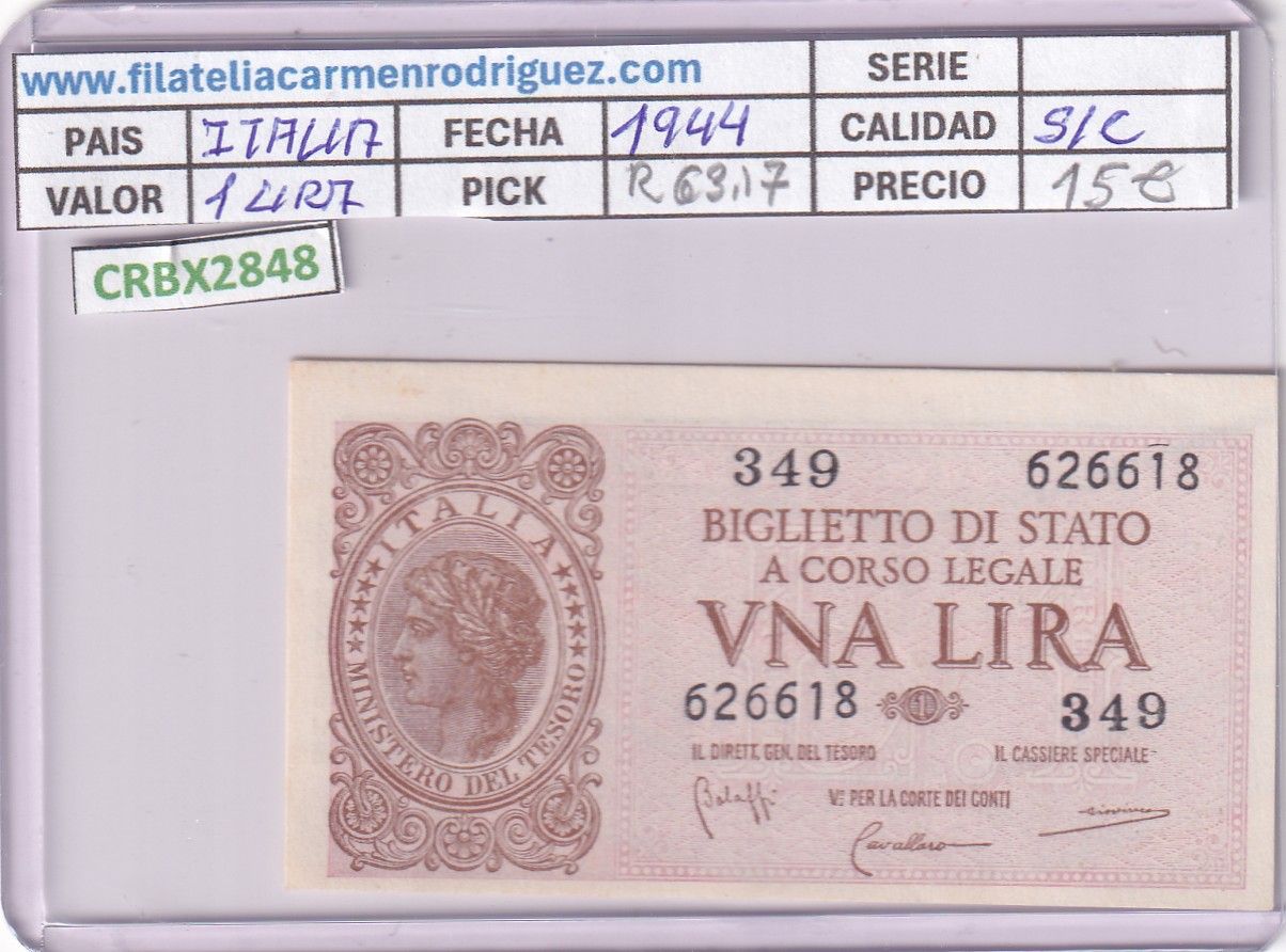 CRBX2848 CRBX2848 BILLETE ITALIA 1 LIRA 1944 SIN CIRCULAR - Imagen 1