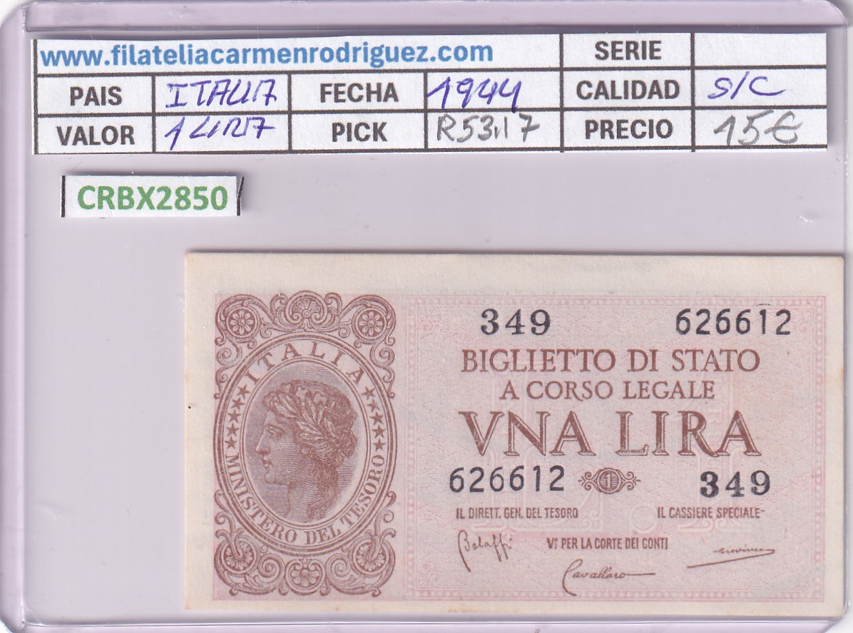 CRBX2850 CRBX2850 BILLETE ITALIA 1 LIRA 1944 SIN CIRCULAR - Imagen 1