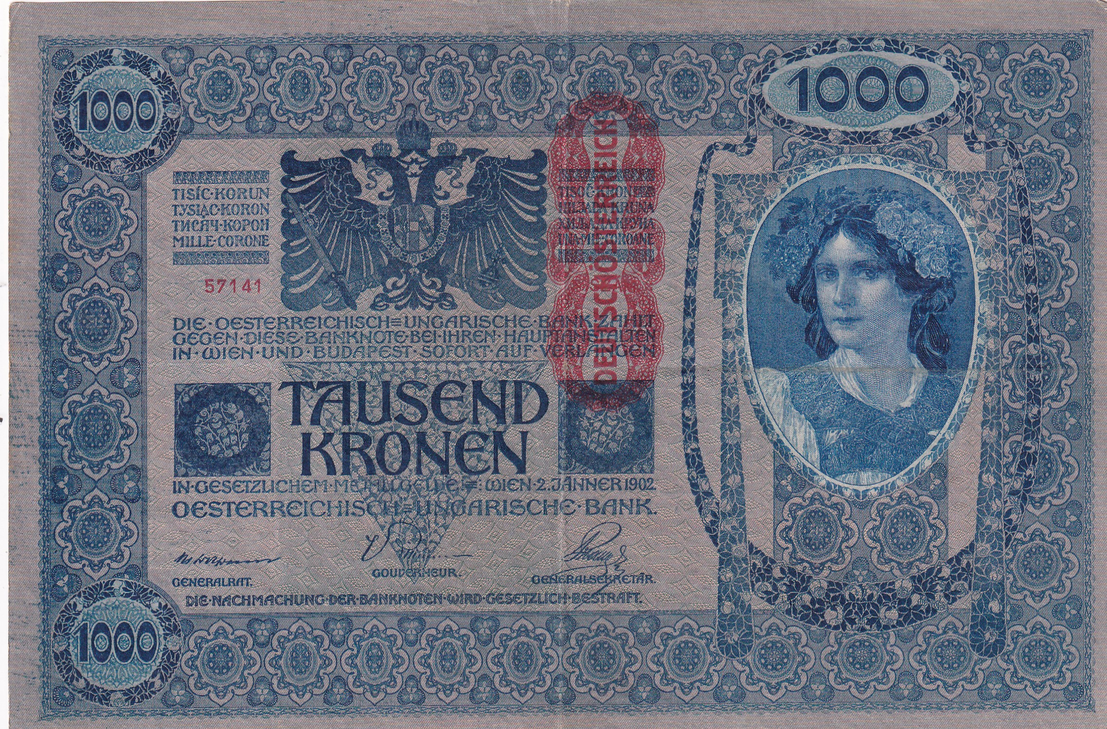 CRBX2892 CRBX2892 BILLETE ALEMANIA 1000 MARCOS 1902 CON RESELLO ROJO MBC - Imagen 1