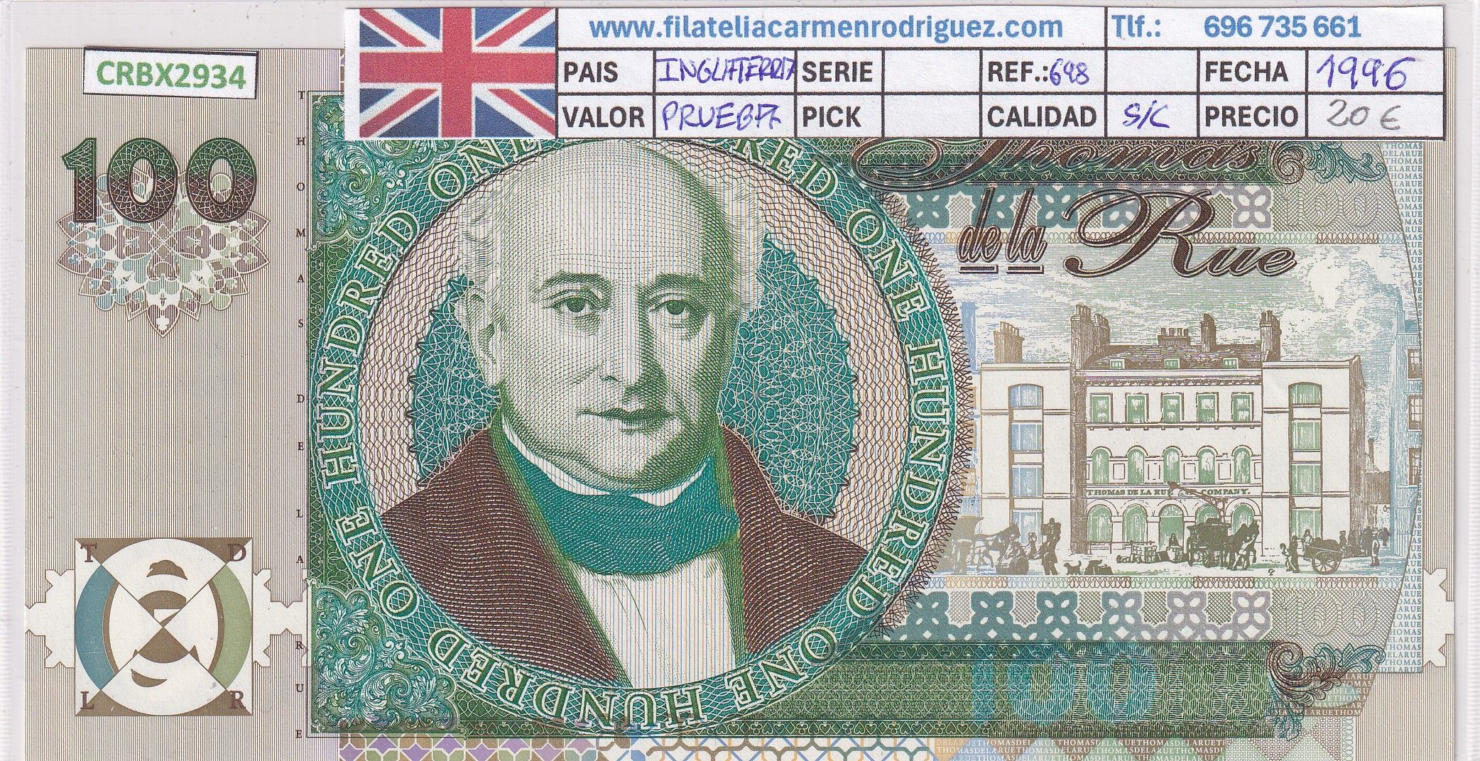 CRBX2934 CRBX2934 BILLETE INGLATERRA PRUEBA 1996 SIN CIRCULAR - Imagen 1