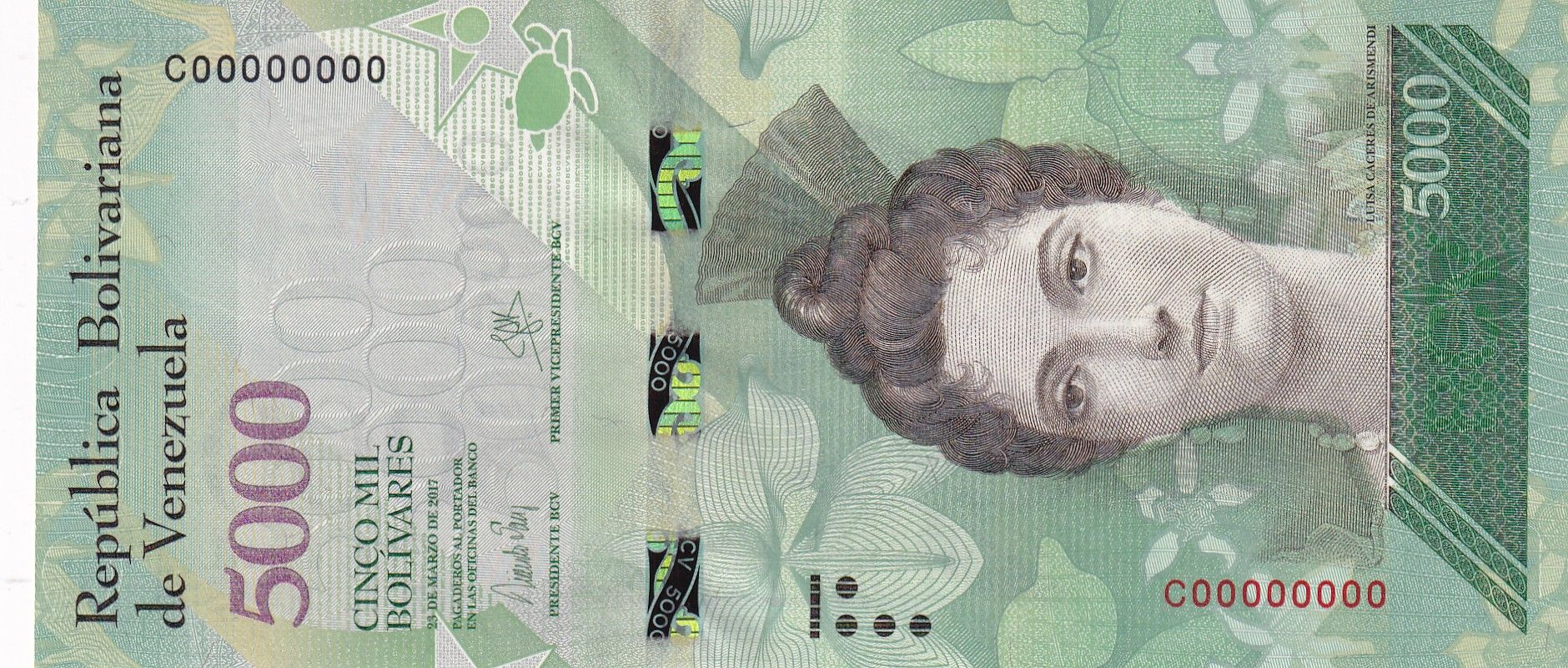 CRBX2958 CRBX2958 BILLETE VENEZUELA 5000 BOLIVARES SERIE C0000 SIN CIRCULAR - Imagen 1