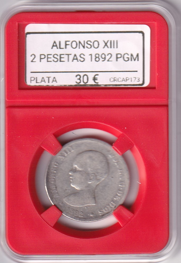 CRCAP173 CRCAP173 MONEDA ESPAÑA ALFONSO XIII 2 PESETAS 1892 PGM PLATA - Imagen 1
