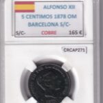 CRCAP271 MONEDA ESPAÑA ALFONSO XII 5 CENTIMOS 1878 OM BARCELONA S/C- COBRE