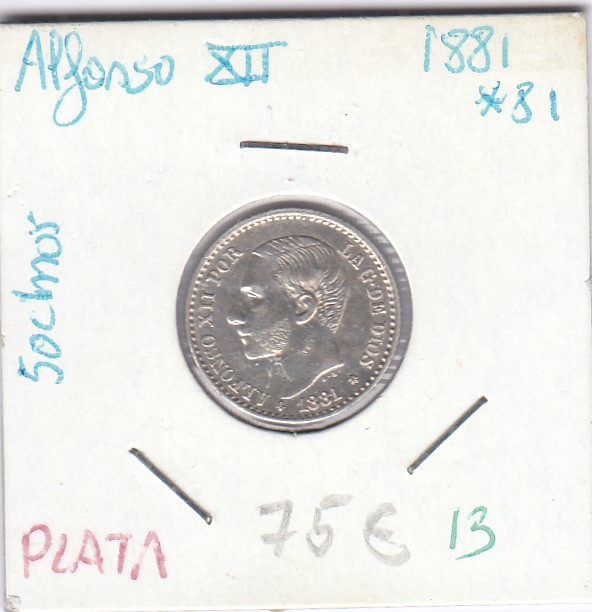 CRE0013 CRE0013 MONEDA ESPAÑA 0,50 CTMS PLATA 1881 -81 ALFONSO XII - Imagen 1
