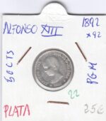 CRE0022 MONEDA  ESPAÑA 50 CTS ALFONSO XIII 1892 -92 PGM PLATA
