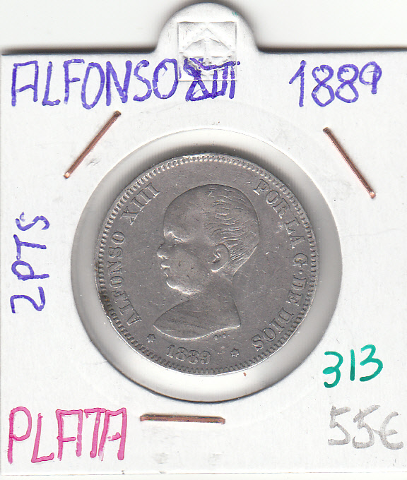 CRE0313 CRE0313 MONEDA ESPAÑA ALFONSO XIII 1889 2 PESETAS PLATA - Imagen 1